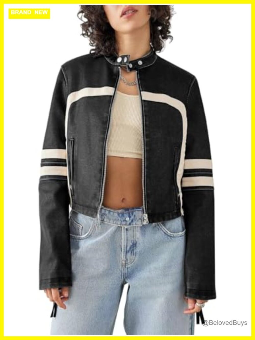Women's Faux Leather Cropped Moto Biker Jacket